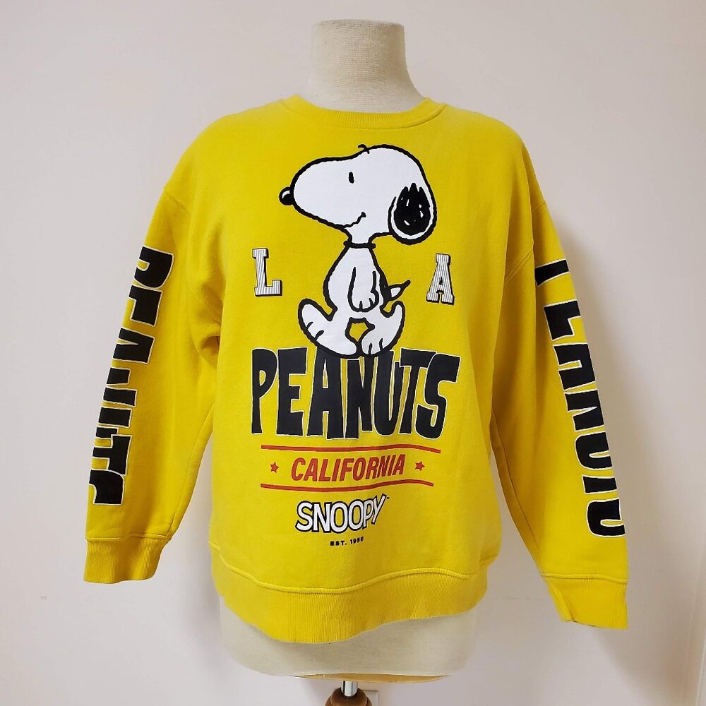 Unisex Yellow Snoopy Peanuts Cartoon Graphic Print Sweater Jumper Zara